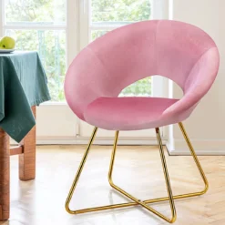 Polstersessel mit Metallbeinen Schminktisch Stuhl bis 120kg belastbar Wohnzimmerstuhl Rosa