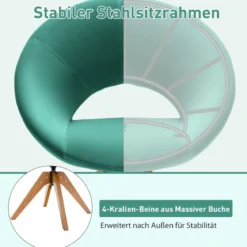 Polsterstuhl mit massiven Holzbeinen bis 150kg belastbar Samt Drehsessel Grün