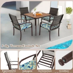 Polyrattan Gartenmöbel Set für 4 Personen Tischplatte aus WPC mit Schirmloch Gartengarnitur