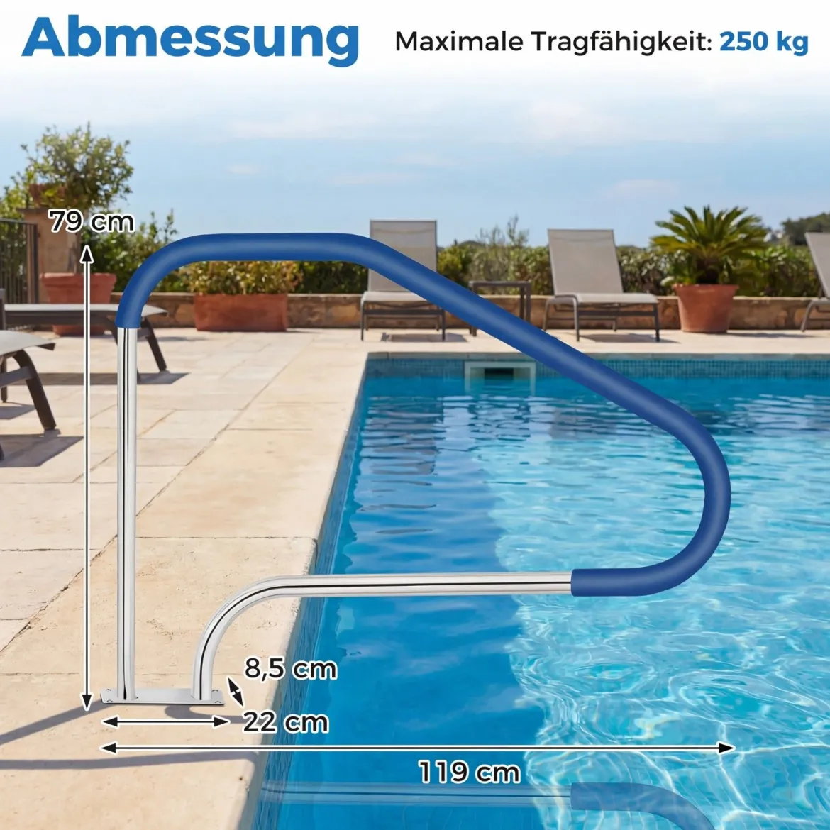 Pool Handlauf mit Griffabdeckung 304 Edelstahl Einstiegshilfe 250 kg Tragfähigkeit Schwimmbad Haltegriff