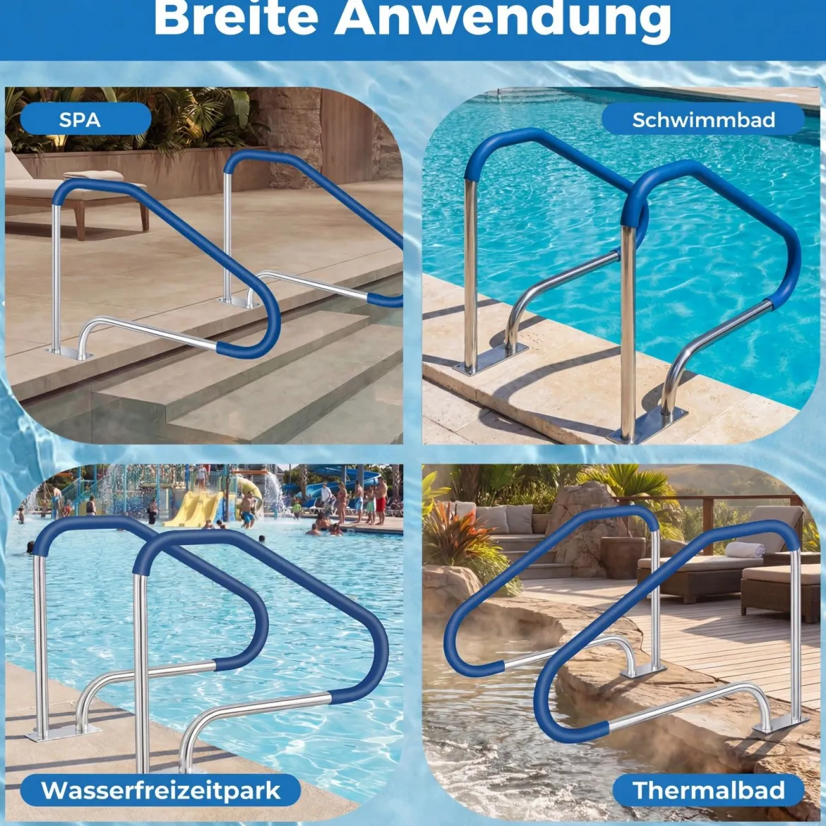 Pool Handlauf mit Griffabdeckung 304 Edelstahl Einstiegshilfe 250 kg Tragfähigkeit Schwimmbad Haltegriff