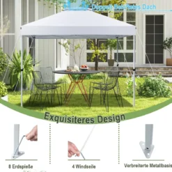 Pop-up-Überdachungszelt Outdoor Partyzelt mit verstellbarer Höhe 305 x 305 cm Silberweiß