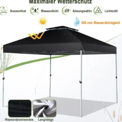 Pop-up-Überdachungszelt Outdoor Partyzelt mit verstellbarer Höhe 305 x 305 cm Schwarz