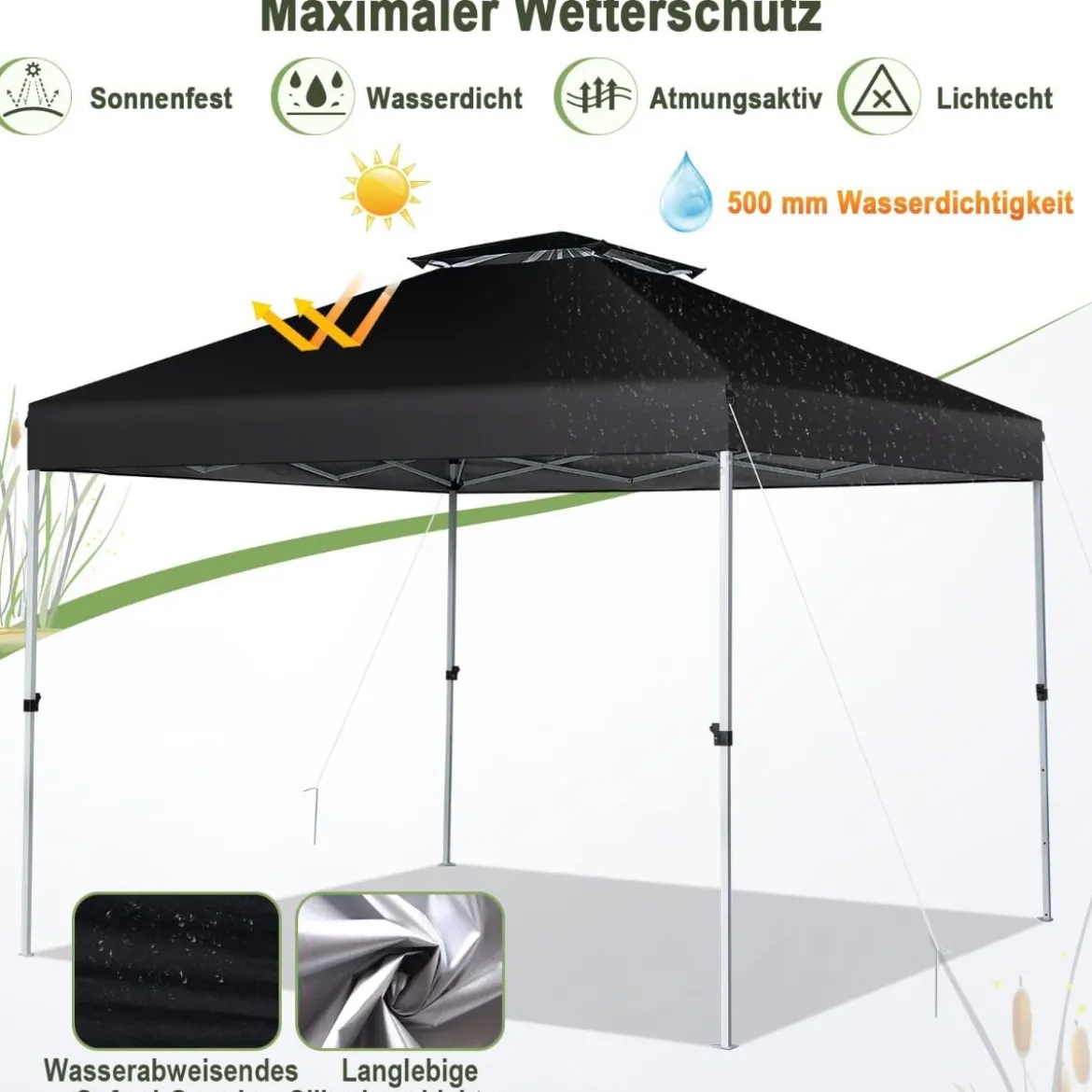 Pop-up-Überdachungszelt Outdoor Partyzelt mit verstellbarer Höhe 305 x 305 cm Schwarz