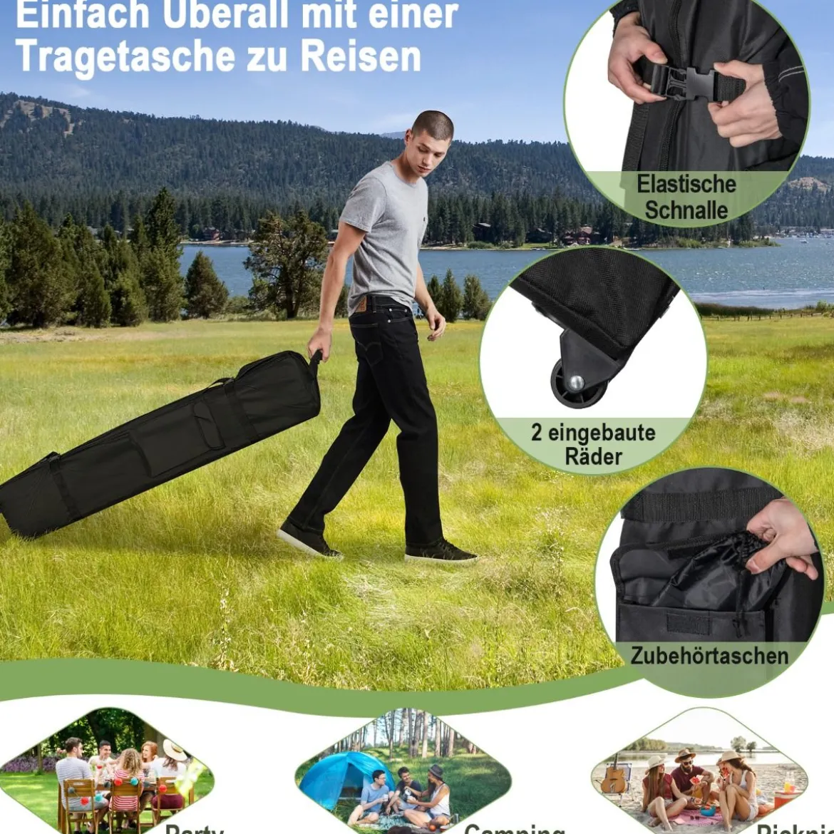 Pop-up-Überdachungszelt Outdoor Partyzelt mit verstellbarer Höhe 305 x 305 cm Schwarz