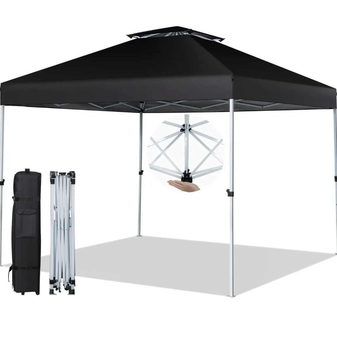 Pop-up-Überdachungszelt Outdoor Partyzelt mit verstellbarer Höhe 305 x 305 cm Schwarz