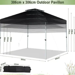 Pop-up-Überdachungszelt Outdoor Partyzelt mit verstellbarer Höhe 305 x 305 cm Schwarz