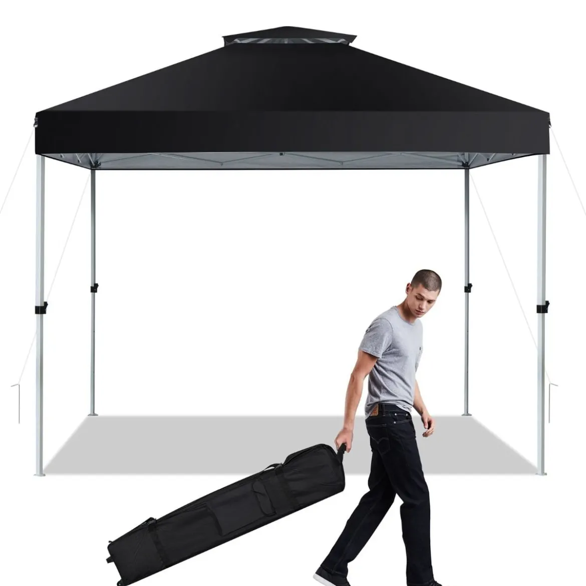 Pop-up-Überdachungszelt Outdoor Partyzelt mit verstellbarer Höhe 305 x 305 cm Schwarz