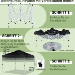 Pop-up-Überdachungszelt Outdoor Partyzelt mit verstellbarer Höhe 305 x 305 cm Schwarz
