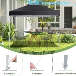 Pop-up-Überdachungszelt Outdoor Partyzelt mit verstellbarer Höhe 305 x 305 cm Schwarz