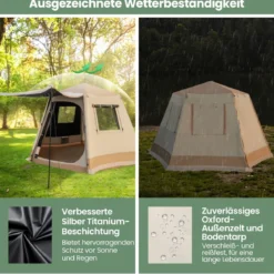 Pop-up-Campingzelt mit Automatischer Halterung & Tragetasche Doppellagiges Kabinenzelt Beige
