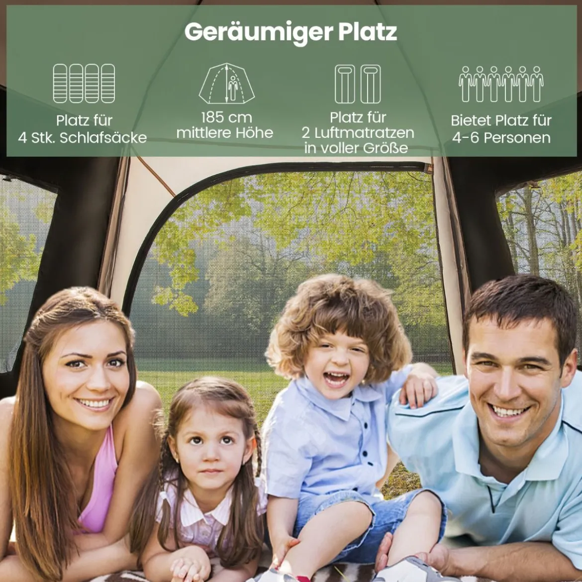 Pop-up-Campingzelt mit Automatischer Halterung & Tragetasche Doppellagiges Kabinenzelt Beige