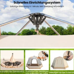 Pop-up-Campingzelt mit Automatischer Halterung & Tragetasche Doppellagiges Kabinenzelt Beige