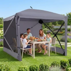 Pop-Up Faltpavillon Sonnenschutz Pavillon mit Abnehmbaren Seitenwänden 240 x 240 x 220 cm