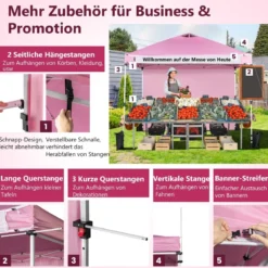 Pop Up Pavillon 3 m x 3 m Aufklappbares Vordach mit Seitenwand Rosa