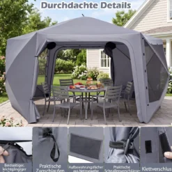 Pop-up Pavillon 427 x 427 cm Gartenpavillon für 10-12 Personen Partyzelt mit 6 Seitenteilen