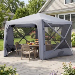Pop-up Pavillon 427 x 427 cm Gartenpavillon für 10-12 Personen Partyzelt mit 6 Seitenteilen