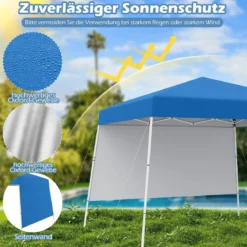 Pop up Pavillon 3 x 3 m Faltpavillon mit 1 Seitenwand & tragbarem Rucksack & 4 Erdankern Gartenpavillon Partyzelt für Garten Party Blau