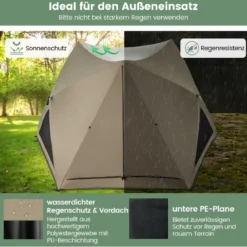 Pop Up Zelt für 4-6 Personen Campingzelt mit Überdachung wasserdicht Familienzelt 285 x 250 x 147 cm Olivgrün