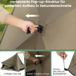 Pop Up Zelt für 4-6 Personen Campingzelt mit Überdachung wasserdicht Familienzelt 285 x 250 x 147 cm Olivgrün