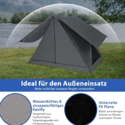 Pop Up Zelt für 2-3 Personen 360° einseitig durchsichtiges Familienzelt225 x 145 x 161 cm Grau