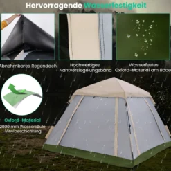 Pop-up Zelt für 2-4 Personen mit Abnehmbarem Regenverdeck & 2 Moskitofenstern & 2 Reißverschlusstüren