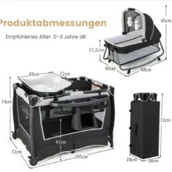 Portables Baby Reiselaufgestell 4-in-1 mit Kinderkörbchen 103 x 72,5 x 73,5 cm Grau