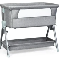 Portables Kinderbett mit Rollen Höhenverstellbares Beistellbett Grau