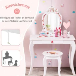 Prinzessin Schminktisch-Set 2-in-1 Kinder Schminktisch mit abnehmbarem Spiegel Weiß
