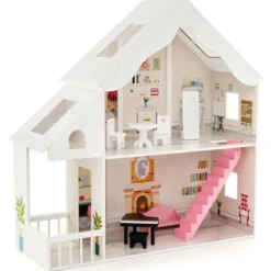 Puppenhaus Holz 2 stöckige Puppenstube mit Zubehör & Möbeln 81 x 30 x 86 cm Weiß
