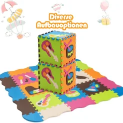 Puzzlematte 50 Stück mit Zaun Bodenspielmatte Kinderteppich für Baby 31,5 x 31,5 x 1 cm Bunt