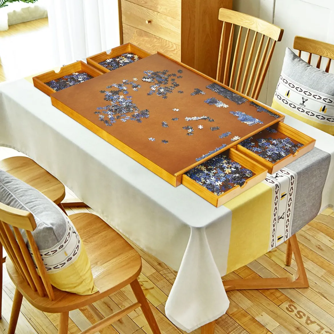 Puzzletisch mit 4 Schubladen Puzzle Board Holz 80 x 65cm