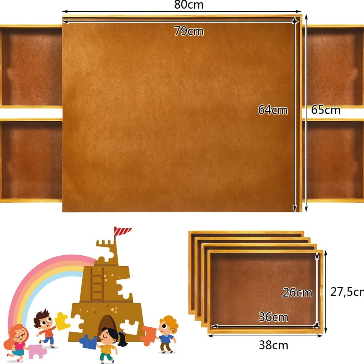 Puzzletisch mit 4 Schubladen Puzzle Board Holz 80 x 65cm