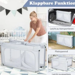 Quadratischer Baby-Laufstall 124 x 124 cm Großer Spielzaun Hellgrau