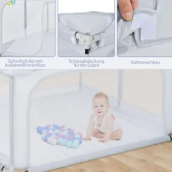 Quadratischer Baby-Laufstall 124 x 124 cm Großer Spielzaun Hellgrau