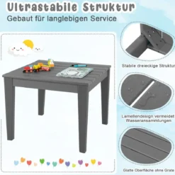 quadratischer Kindertisch wetterfester strapazierfähiger Spieltisch Grau 64,5 cm x 64,5 cm