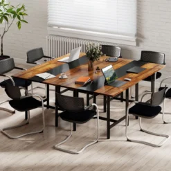 Quadratischer Konferenztisch mit Metallrahmen Besprechungstisch Seminartisch Rustikal Braun