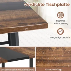 Quadratischer Konferenztisch mit Metallrahmen Besprechungstisch Seminartisch Rustikal Braun