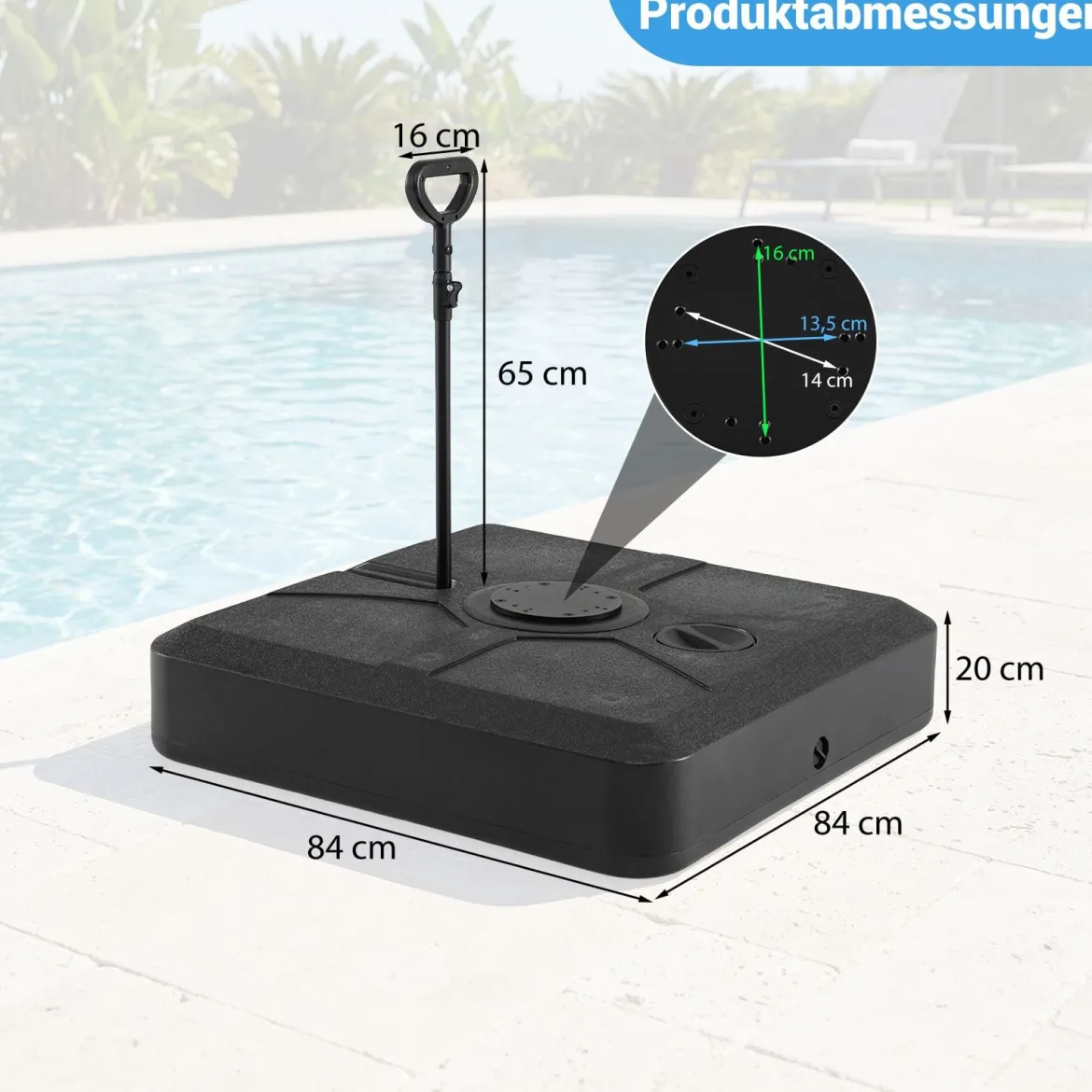 Quadratisch Sonnenschirmständer Schirmgewicht aus HDPE mit Rollen & Zugstange 84 x 84 x 20 cm