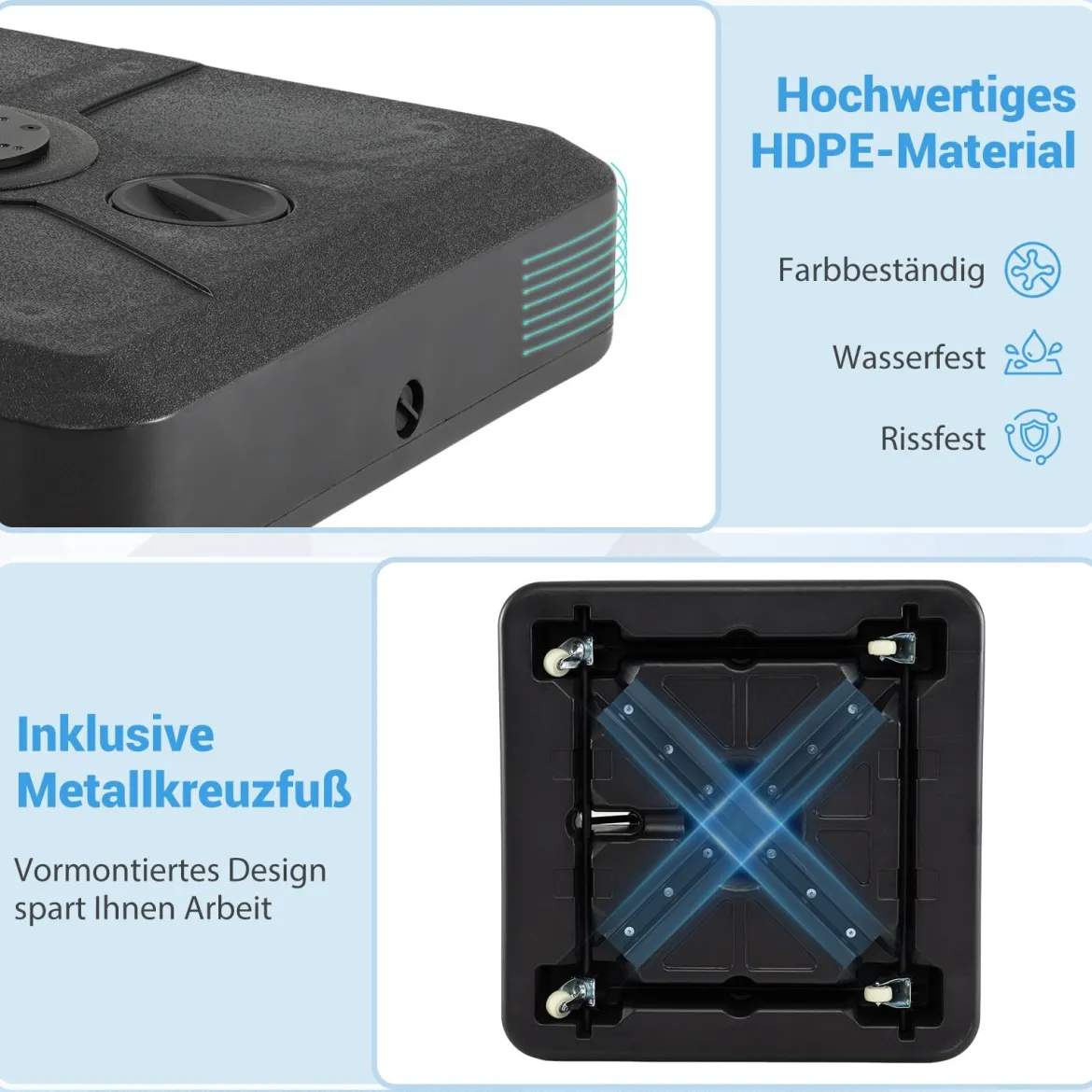 Quadratisch Sonnenschirmständer Schirmgewicht aus HDPE mit Rollen & Zugstange 84 x 84 x 20 cm