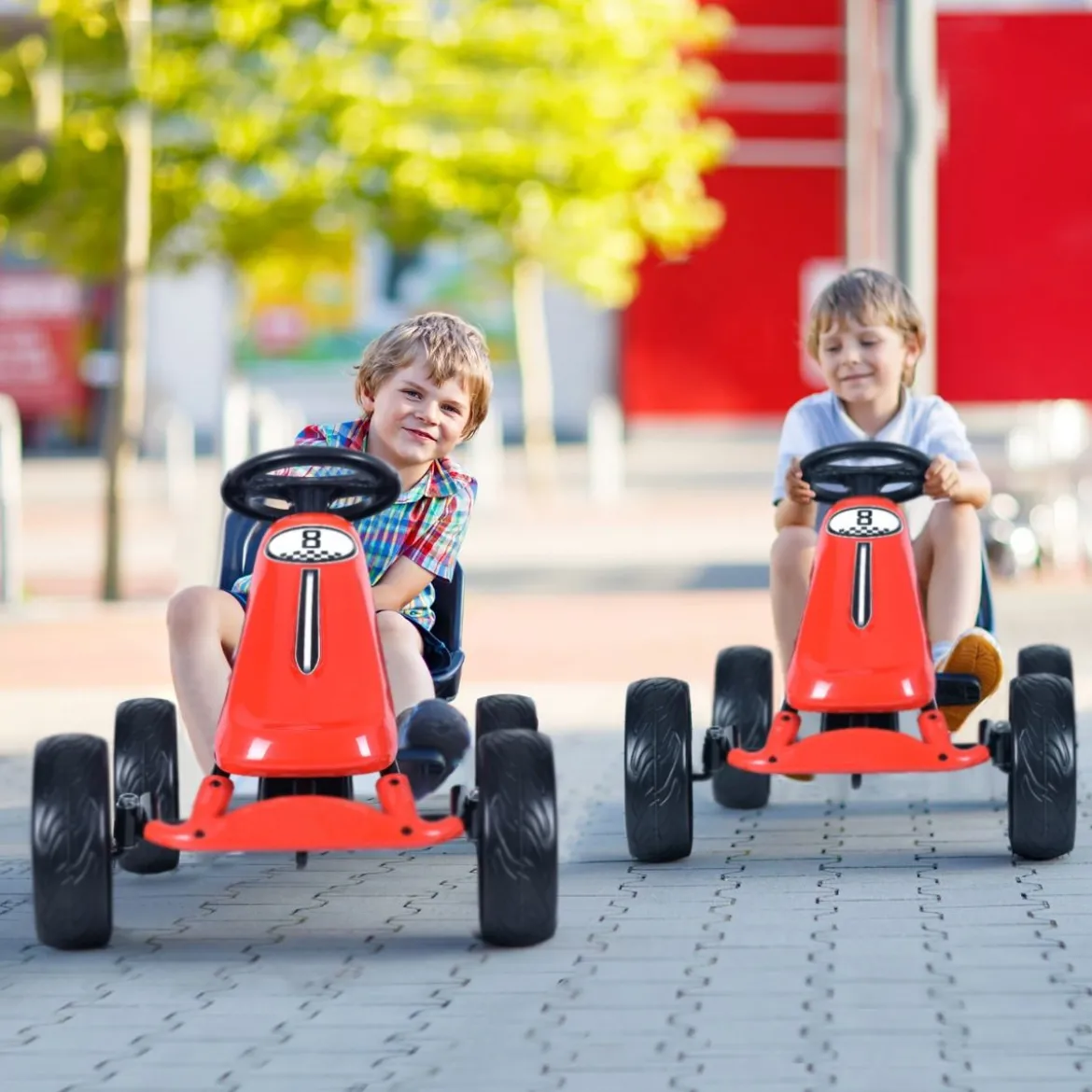 Racing Gokart mit Pedalen Outdoor-Gefährt mit verstellbarem Sitz 100 x 58,5 x 62 cm Rot