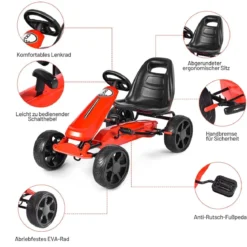 Racing Gokart mit Pedalen Outdoor-Gefährt mit verstellbarem Sitz 100 x 58,5 x 62 cm Rot