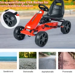 Racing Gokart mit Pedalen Outdoor-Gefährt mit verstellbarem Sitz 100 x 58,5 x 62 cm Rot