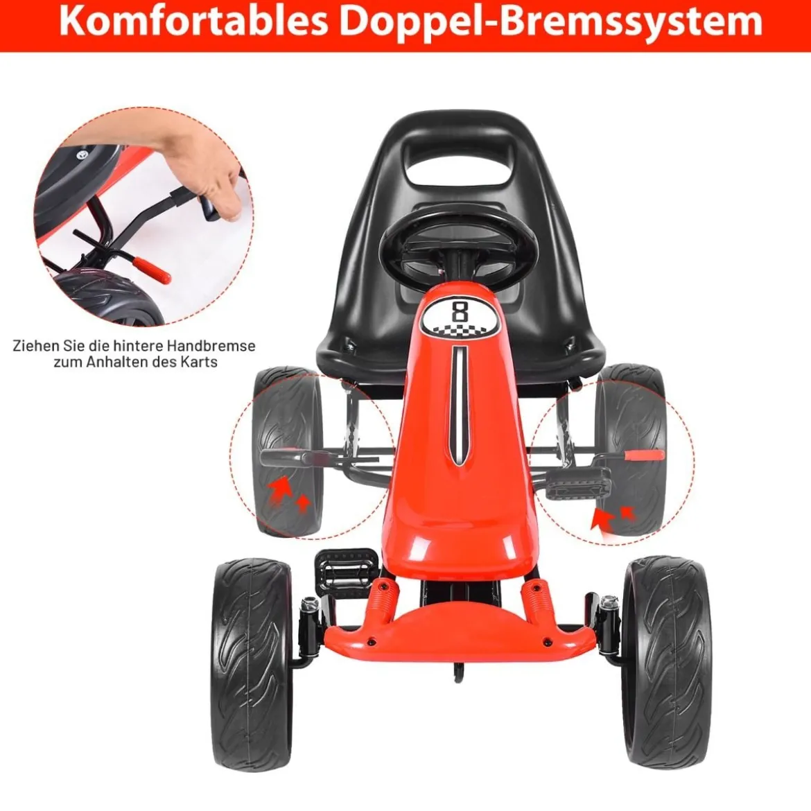 Racing Gokart mit Pedalen Outdoor-Gefährt mit verstellbarem Sitz 100 x 58,5 x 62 cm Rot