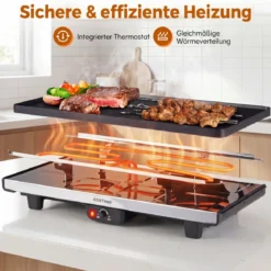 Raclette für 8 Personen Elektrischer Grill mit 2-in-1 Wendbarer Antihaft-Grillplatte 1400W