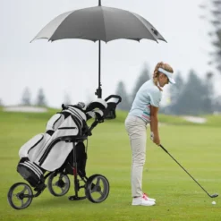 3 Rad Golf Trolley aus Aluminum mit Schirmhalter & Sitz Klappbare Golfwagen Golfcaddy Grau
