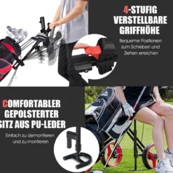 3-Rad Golftrolley klappbar mit verstellbarem Sitz und Griff Schiebewagen Golfcaddy Rot