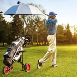 3-Rad Golftrolley klappbar mit verstellbarem Sitz und Griff Schiebewagen Golfcaddy Rot