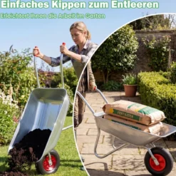 1-Rad Schubkarrenwagen mit 2 Griffen & Großem Gummireifen Schwerlast Metall Kippwagen