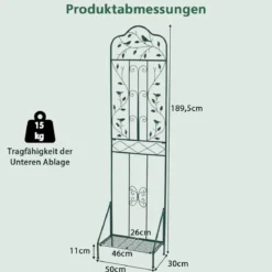 Rankgitter für Kletterpflanzen freistehendes Kletterblumenständer aus Metall mit klappbarem Regal Dunkelgrün